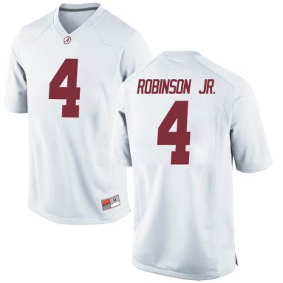 Men's Alabama Crimson Tide #4 Brian Robinson Jr. White Game NCAA College Football Jersey 2403TFZF6